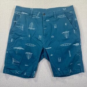 KAVU Shorts Mens 40 Blue Nautical Boat Sailboat Canoe AOP Outdoors Trail